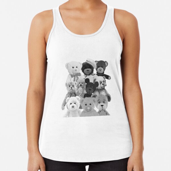 Teddy bear - lots of teddy bears - black and white Racerback Tank Top