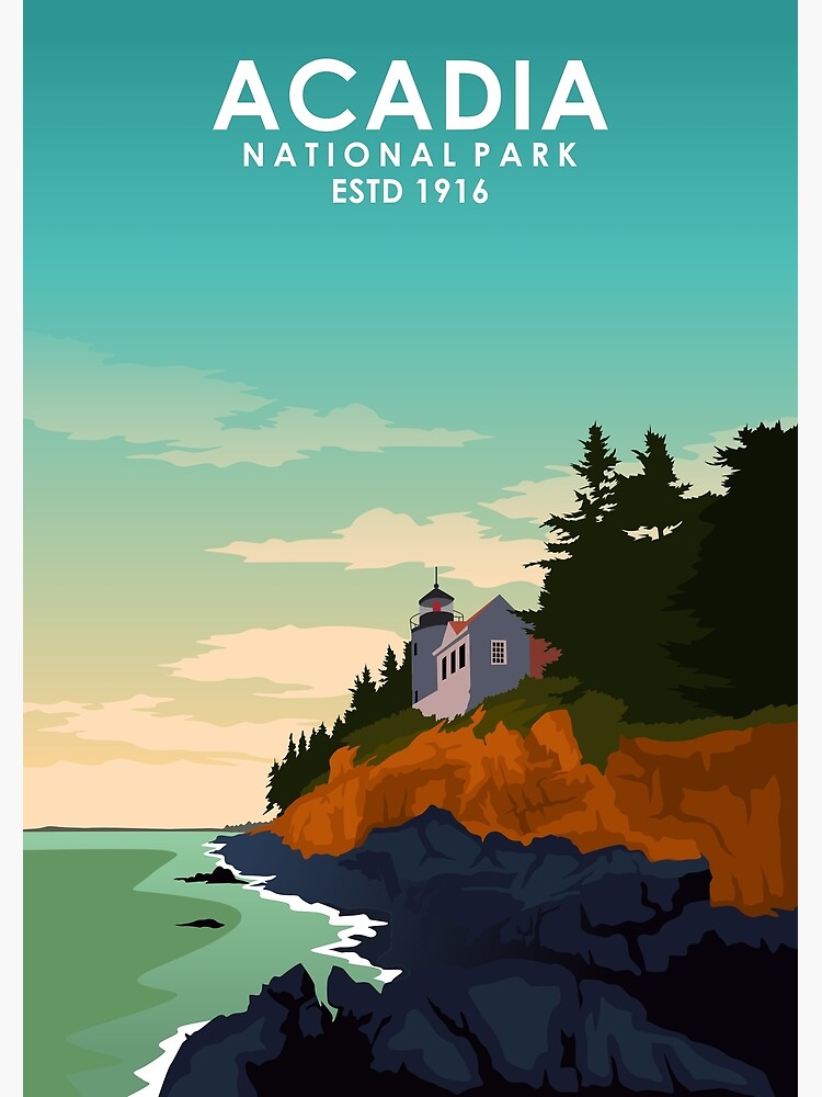 Disover Acadia National Park Vintage Minimal Retro Travel Poster Premium Matte Vertical Poster