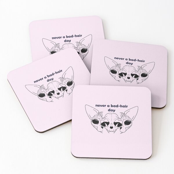 Item preview, Never a bad hair day - Hairless Sphynx Cat Skull Split in Two - Funny Animal Quote - Line Drawing Wrinkly Kitty - Blush Pink - Gold Rose designed and sold by AnanasArt.