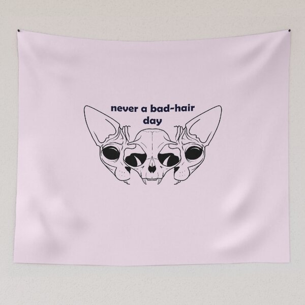 Item preview, Never a bad hair day - Hairless Sphynx Cat Skull Split in Two - Funny Animal Quote - Line Drawing Wrinkly Kitty - Blush Pink - Gold Rose designed and sold by AnanasArt.