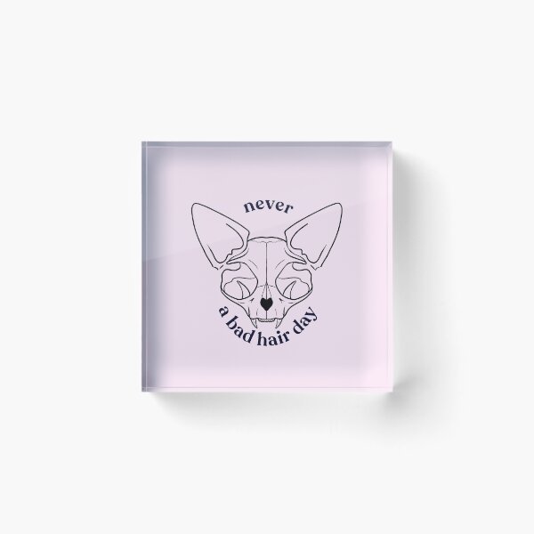 Item preview, Never a bad hair day - Hairless Sphynx Cat Skull - Funny Animal Quote - Line Drawing Wrinkly Kitty - Blush Pink - Gold Rose designed and sold by AnanasArt.