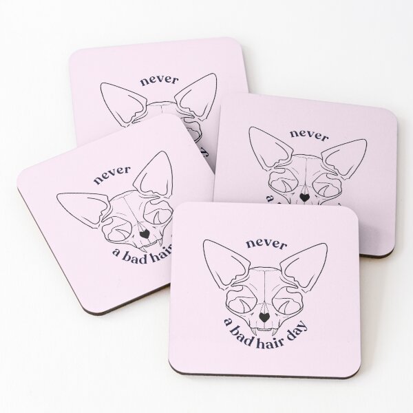 Item preview, Never a bad hair day - Hairless Sphynx Cat Skull - Funny Animal Quote - Line Drawing Wrinkly Kitty - Blush Pink - Gold Rose designed and sold by AnanasArt.