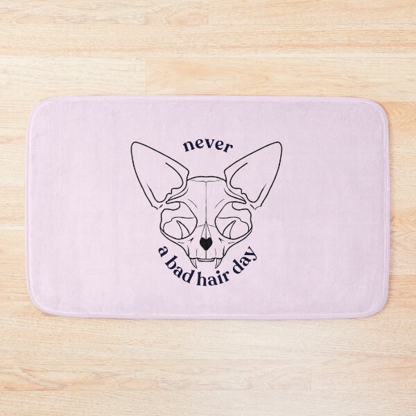 Item preview, Never a bad hair day - Hairless Sphynx Cat Skull - Funny Animal Quote - Line Drawing Wrinkly Kitty - Blush Pink - Gold Rose designed and sold by AnanasArt.