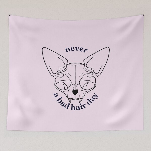 Item preview, Never a bad hair day - Hairless Sphynx Cat Skull - Funny Animal Quote - Line Drawing Wrinkly Kitty - Blush Pink - Gold Rose designed and sold by AnanasArt.