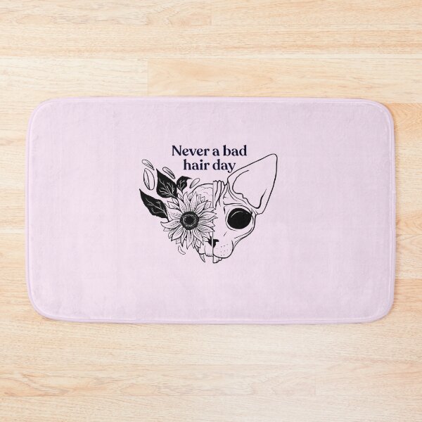 Item preview, Never a bad hair day - Hairless Sphynx Cat Skull with a Sunflower - Funny Animal Quote - Line Drawing Wrinkly Kitty - Blush Pink - Gold Rose designed and sold by AnanasArt.