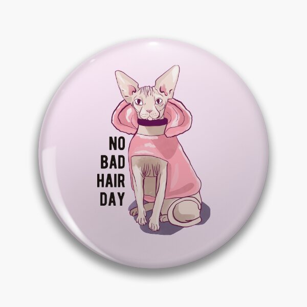 Item preview, Never a bad hair day - Hairless Sphynx Cat wearing a Fluffy Pink Hoodie - Funny Animal Quote - Line Drawing Wrinkly Kitty - Blush Pink - Gold Rose designed and sold by AnanasArt.