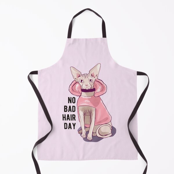 Item preview, Never a bad hair day - Hairless Sphynx Cat wearing a Fluffy Pink Hoodie - Funny Animal Quote - Line Drawing Wrinkly Kitty - Blush Pink - Gold Rose designed and sold by AnanasArt.