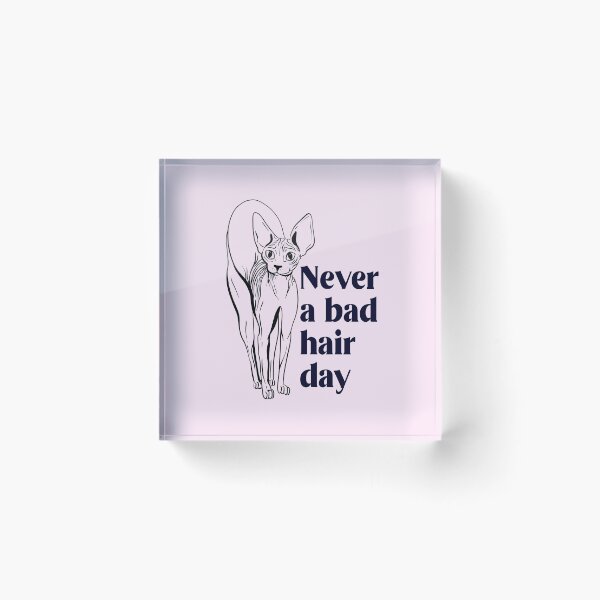 Item preview, Never a bad hair day - Hairless Sphynx Cat Arching Her Back - Funny Animal Quote - Line Drawing Wrinkly Kitty - Blush Pink - Gold Rose designed and sold by AnanasArt.