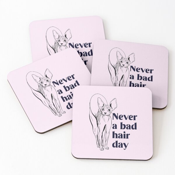 Item preview, Never a bad hair day - Hairless Sphynx Cat Arching Her Back - Funny Animal Quote - Line Drawing Wrinkly Kitty - Blush Pink - Gold Rose designed and sold by AnanasArt.
