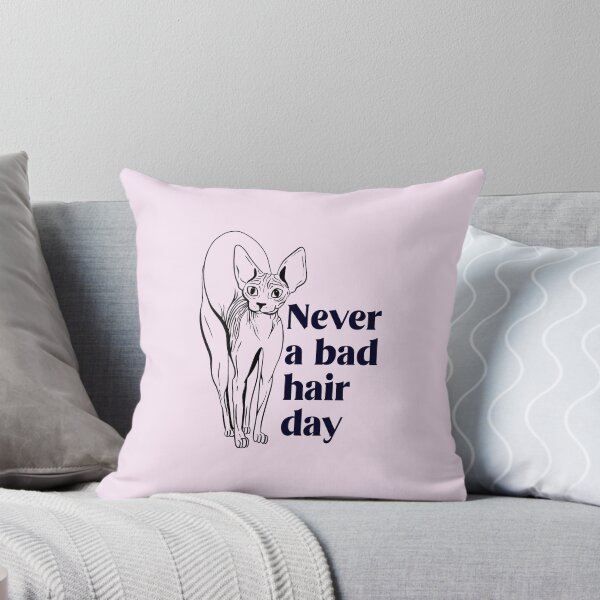 Item preview, Never a bad hair day - Hairless Sphynx Cat Arching Her Back - Funny Animal Quote - Line Drawing Wrinkly Kitty - Blush Pink - Gold Rose designed and sold by AnanasArt.