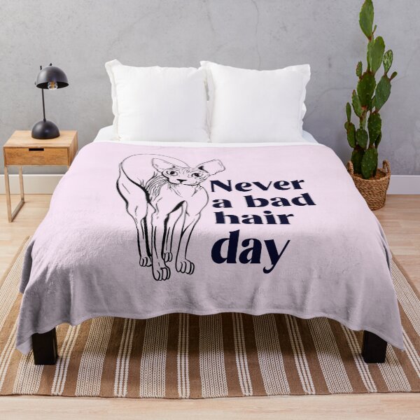 Item preview, Never a bad hair day - Hairless Sphynx Cat Arching Her Back - Funny Animal Quote - Line Drawing Wrinkly Kitty - Blush Pink - Gold Rose designed and sold by AnanasArt.