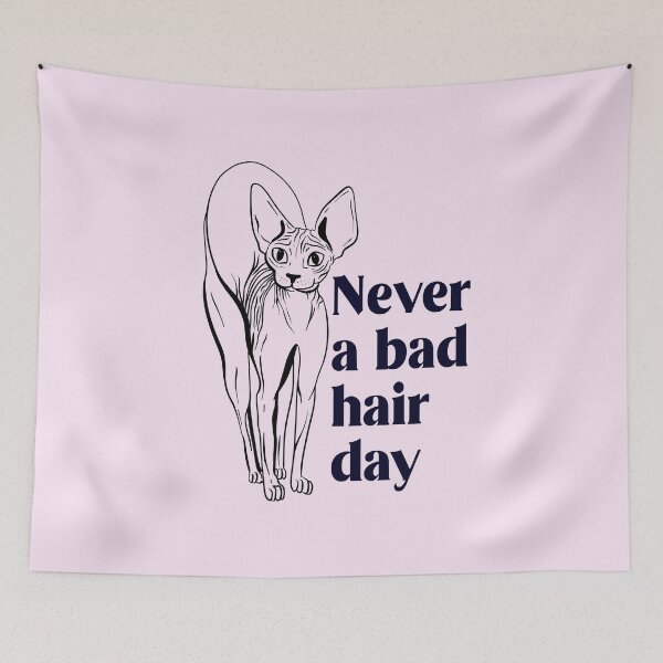 Item preview, Never a bad hair day - Hairless Sphynx Cat Arching Her Back - Funny Animal Quote - Line Drawing Wrinkly Kitty - Blush Pink - Gold Rose designed and sold by AnanasArt.