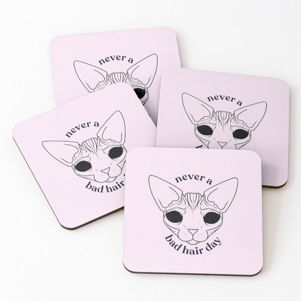 Item preview, Never a bad hair day - Hairless Sphynx Cat With Demon Eyes - Funny Animal Quote - Line Drawing Wrinkly Kitty - Blush Pink - Gold Rose designed and sold by AnanasArt.