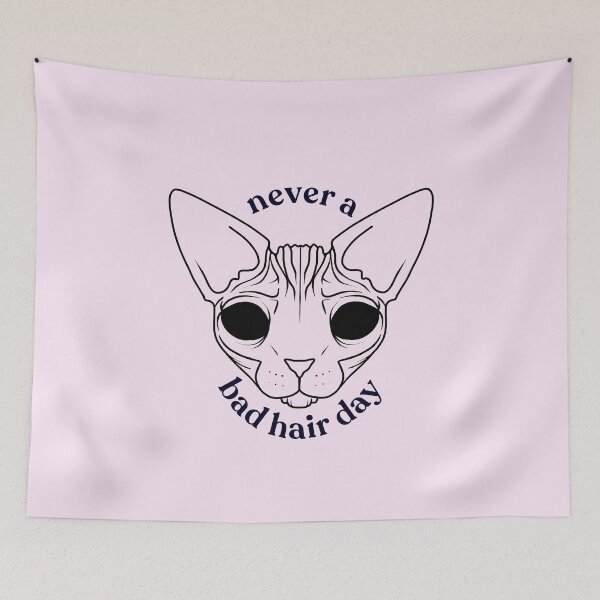 Item preview, Never a bad hair day - Hairless Sphynx Cat With Demon Eyes - Funny Animal Quote - Line Drawing Wrinkly Kitty - Blush Pink - Gold Rose designed and sold by AnanasArt.