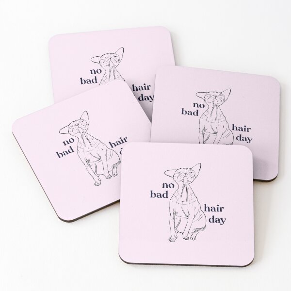 Item preview, Never a bad hair day - Chubby Hairless Sphynx Cat - Funny Quote - Line Drawing Wrinkly Kitty - Blush Pink - Gold Rose designed and sold by AnanasArt.