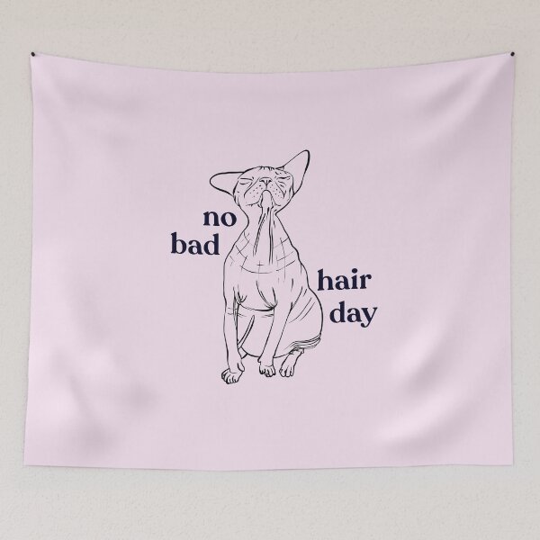 Item preview, Never a bad hair day - Chubby Hairless Sphynx Cat - Funny Quote - Line Drawing Wrinkly Kitty - Blush Pink - Gold Rose designed and sold by AnanasArt.