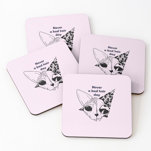 Item preview, Never a bad hair day - Hairless Sphynx Cat Skull - Funny Quote - Line Drawing Wrinkly Kitty - Blush Pink - Gold Rose designed and sold by AnanasArt.
