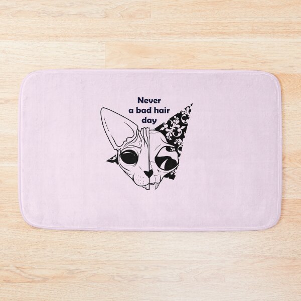 Item preview, Never a bad hair day - Hairless Sphynx Cat Skull - Funny Quote - Line Drawing Wrinkly Kitty - Blush Pink - Gold Rose designed and sold by AnanasArt.