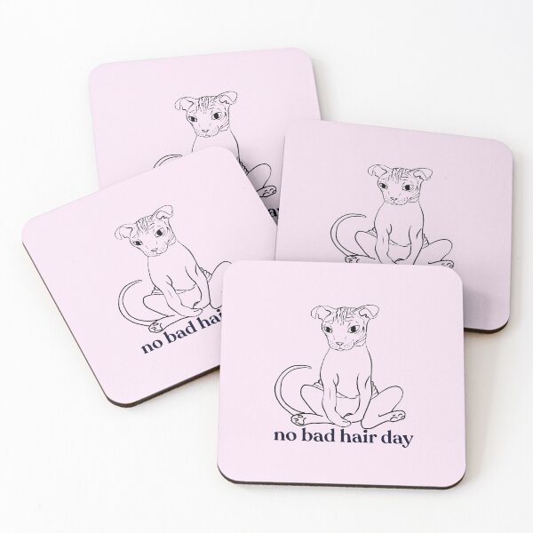 Item preview, Never a bad hair day - Hairless Sphynx Cat Sitting - Funny Quote - Line Drawing Wrinkly Kitty - Blush Pink - Gold Rose designed and sold by AnanasArt.