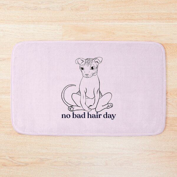 Item preview, Never a bad hair day - Hairless Sphynx Cat Sitting - Funny Quote - Line Drawing Wrinkly Kitty - Blush Pink - Gold Rose designed and sold by AnanasArt.