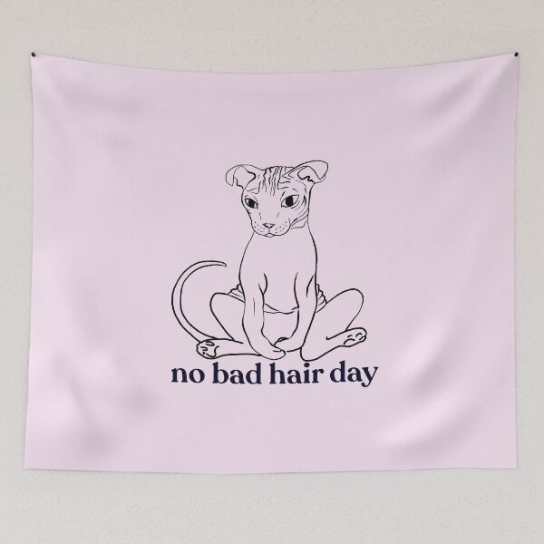 Item preview, Never a bad hair day - Hairless Sphynx Cat Sitting - Funny Quote - Line Drawing Wrinkly Kitty - Blush Pink - Gold Rose designed and sold by AnanasArt.