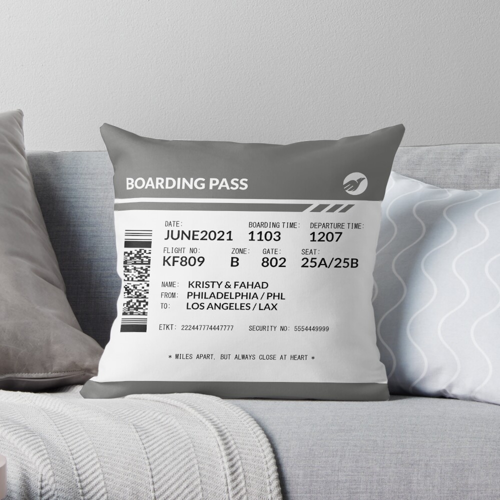 Boarding Pass 5748x5748 K&F Throw Pillow