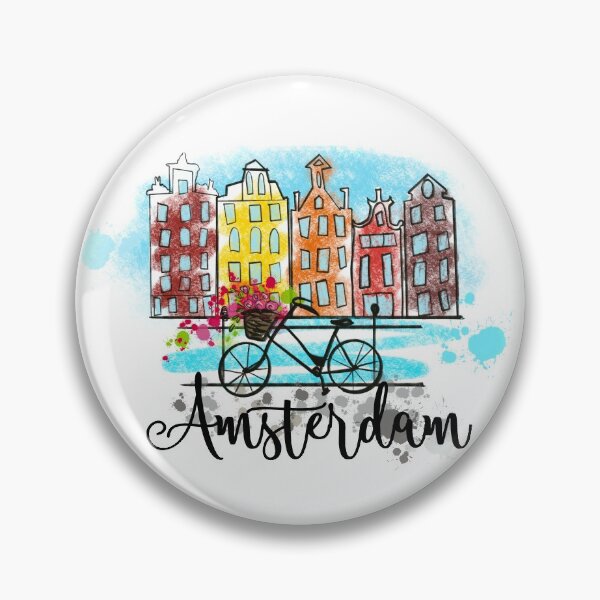 Item preview, Spring Amsterdam skyline. Houses and bicycle with flowers in a basket designed and sold by orangerinka.