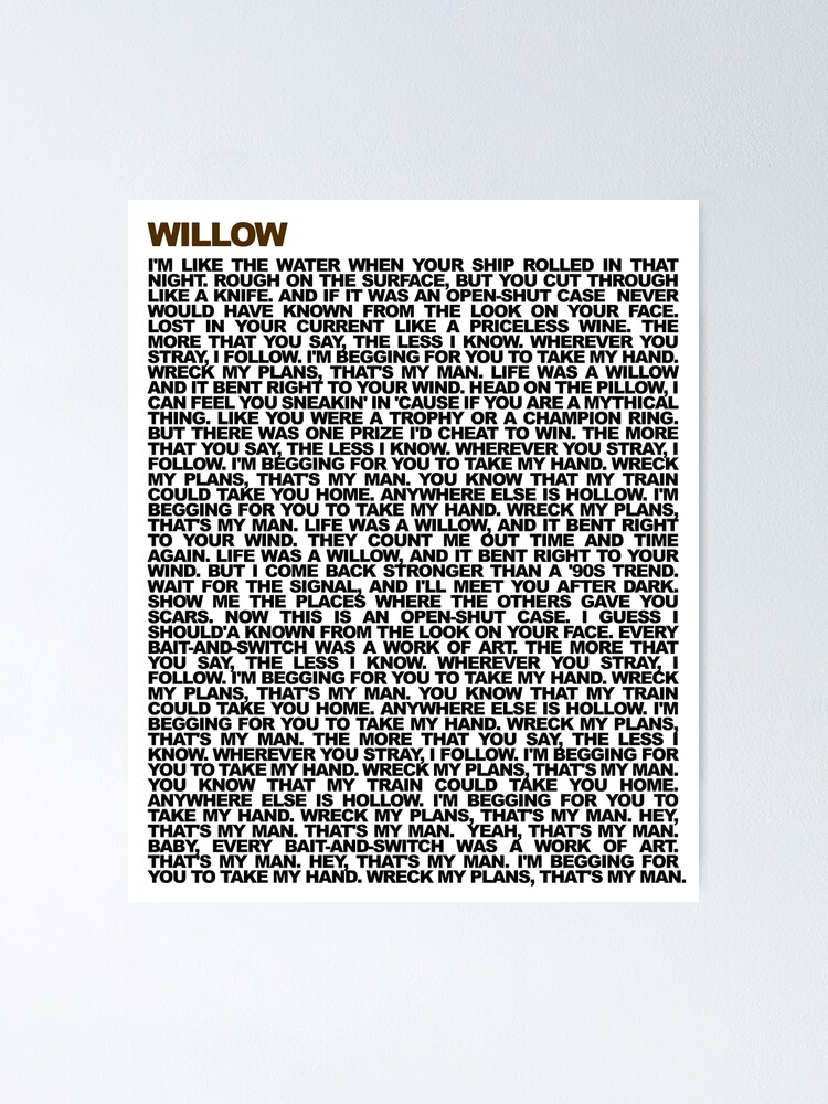 Copy Of Willow Lyrics Poster By Rayxstuff Redbubble