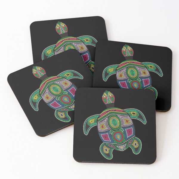 Item preview, Sea turtle sticker with indigenous design of colorful dots on black designed and sold by deynaaz.