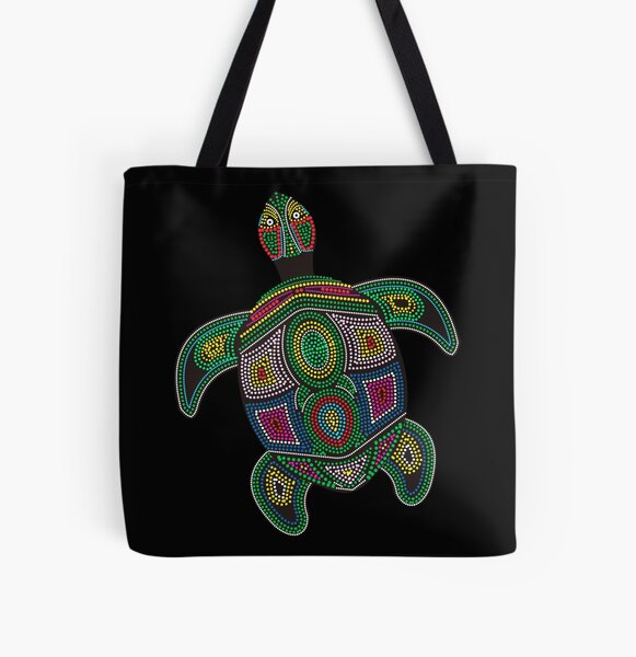 Item preview, Sea turtle sticker with indigenous design of colorful dots on black designed and sold by deynaaz.