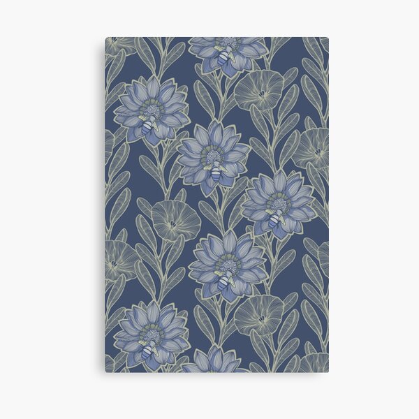 Bee Garden - Retro Blues & beige Color Palette Canvas Print