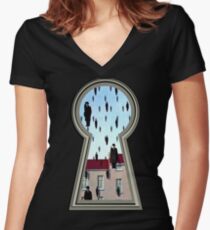 "Magritte from the lock" Women's Fitted V-Neck T-Shirt