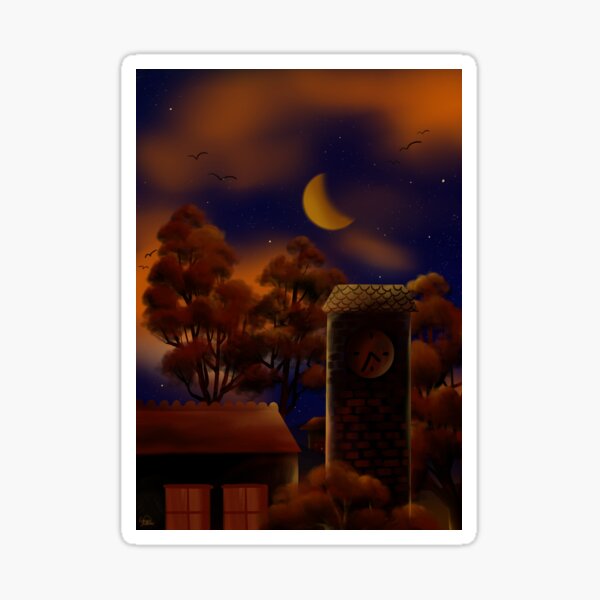 Moonlight Clock Tower Sticker