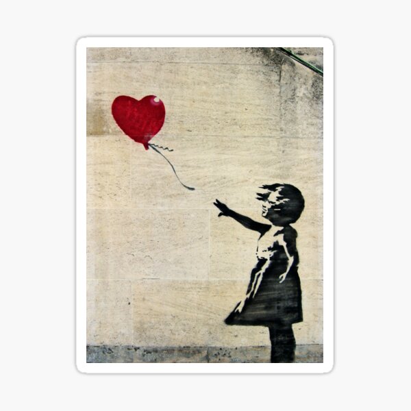 Sticker for Sale avec l'œuvre « Le chat noir attrape le ballon rouge de  Banksy » de l'artiste funhk