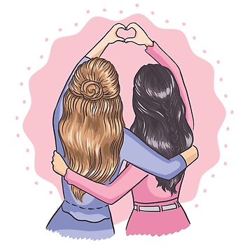 Premium Vector  Two girl best friend make a heart sign gesture