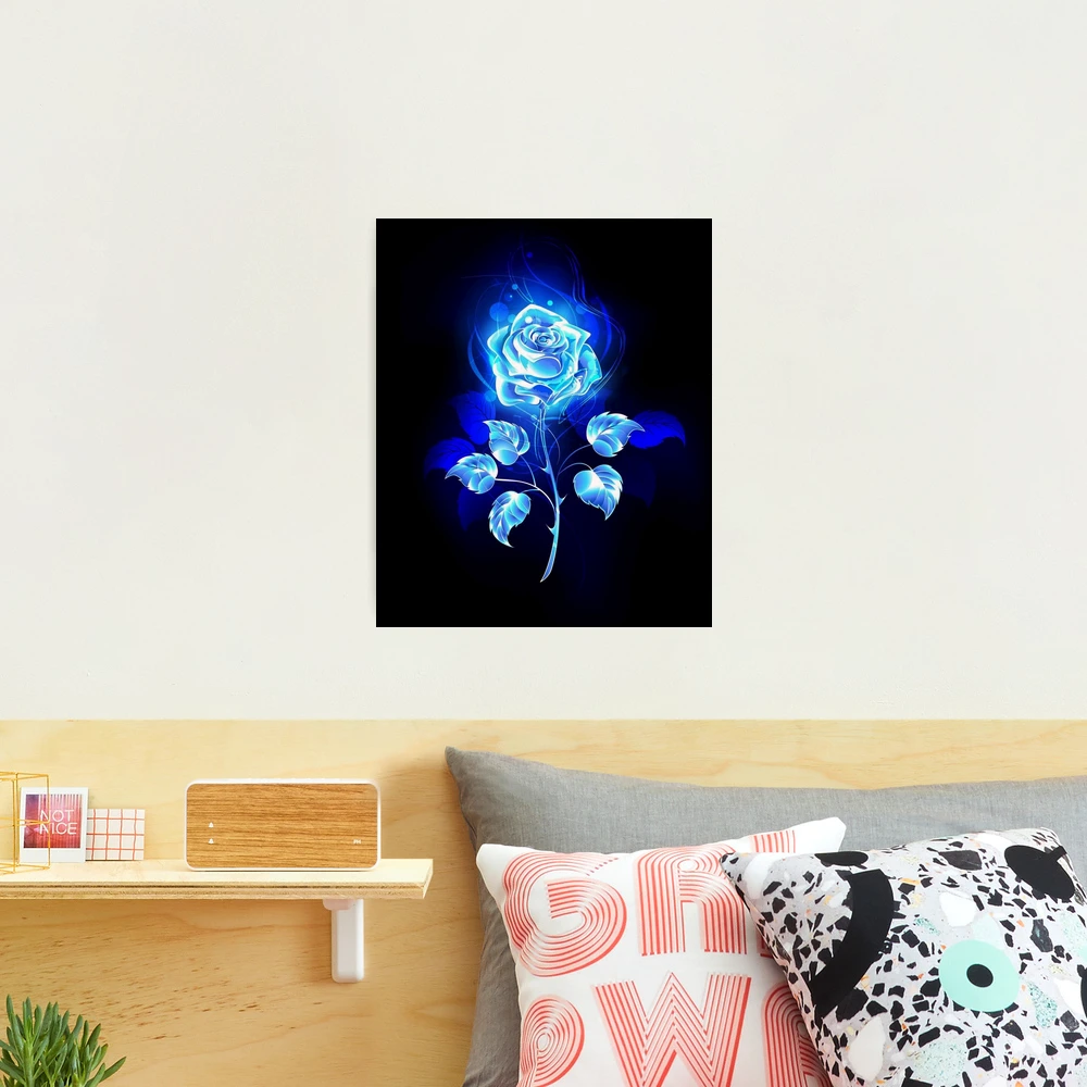 Glowing Neon Blue Rose | Art Board Print