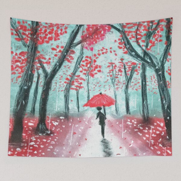 Item preview, The Rainy Path Human Silhouette with Red Umbrella Walking Beneath Trees  designed and sold by AliCatOriginals.