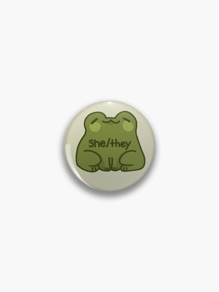 Thumbnail 1 of 3, Pin, She/They Frog Pronouns designed and sold by humblemushroom.