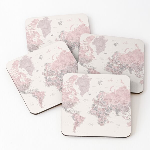 Item preview, Dusty pink and cream watercolor detailed world map Madelia designed and sold by blursbyai.