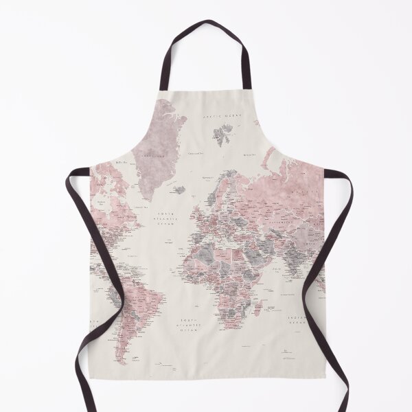 Item preview, Dusty pink and cream watercolor detailed world map Madelia designed and sold by blursbyai.