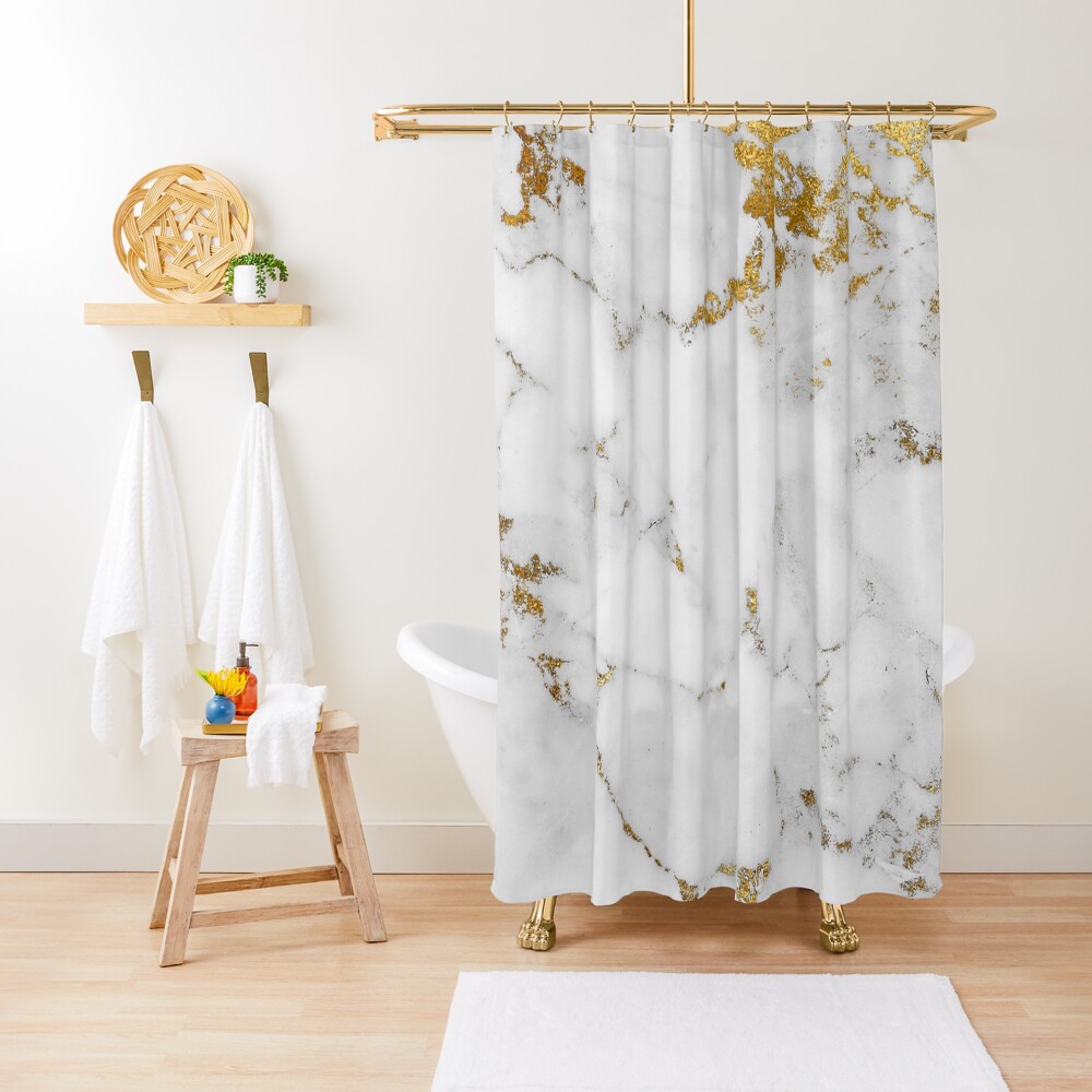 "White Marble and Gold" Shower Curtain by HintofNature Redbubble