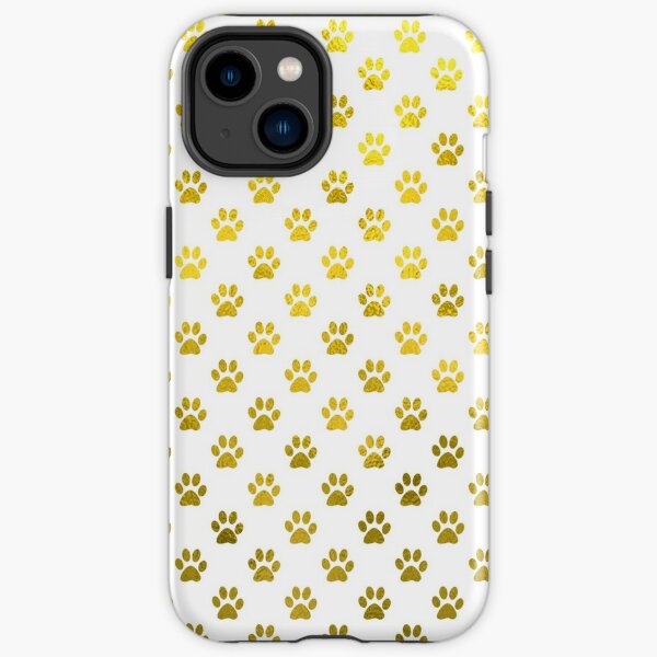 Dog Paws Gold White Metallic Faux Foil Polka Dots iPhone Tough Case