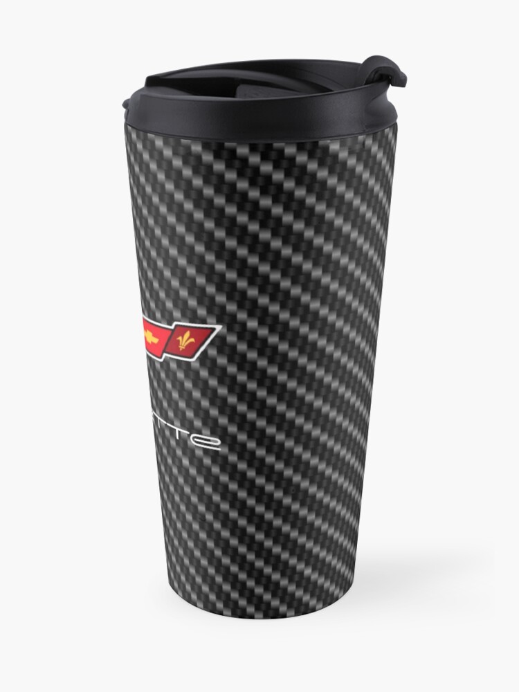 Alternate view of Corvette logo with Carbon Travel Mug