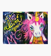 It's Time to Claim Your Magic - Handmade Unicorn Mixed Media Illustration Photographic Print