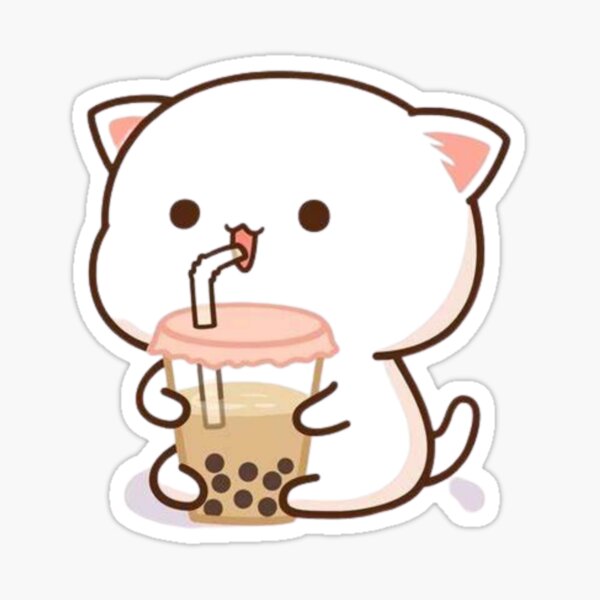 Bubble Tea Leche Mochi Melocotón Goma Cat Pegatina