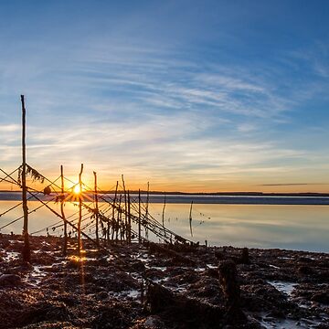 Artwork thumbnail, River Cree Salmon Nets at Sunset by Dave Currie