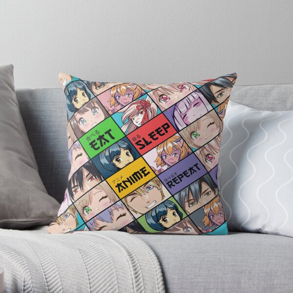Cute Kawaii Manga Gift Cute Anime Eat Sleep Anime Repeat Throw Pillow
