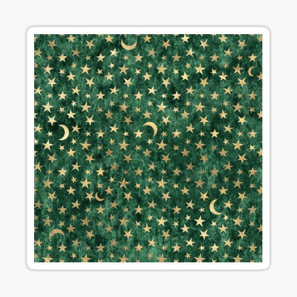 "Gold moon and stars on velvet design green" Sticker by AnnieHochmann
