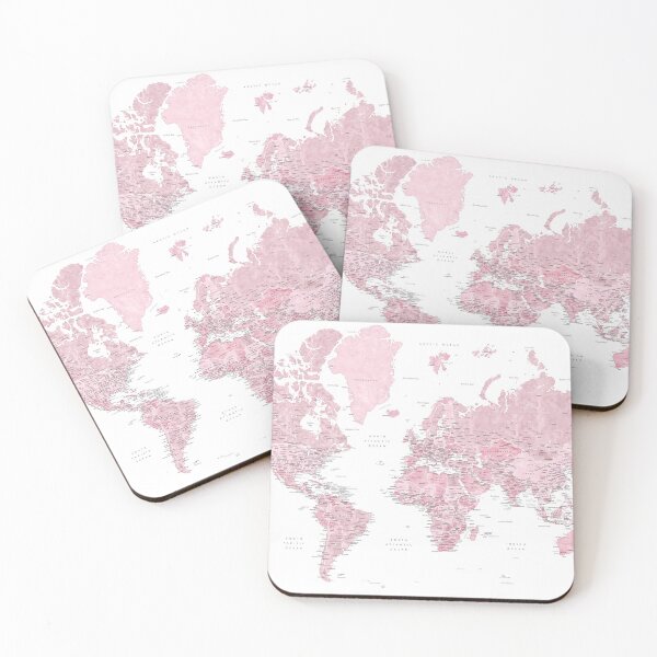 Item preview, Pink watercolor detailed world map Melit designed and sold by blursbyai.