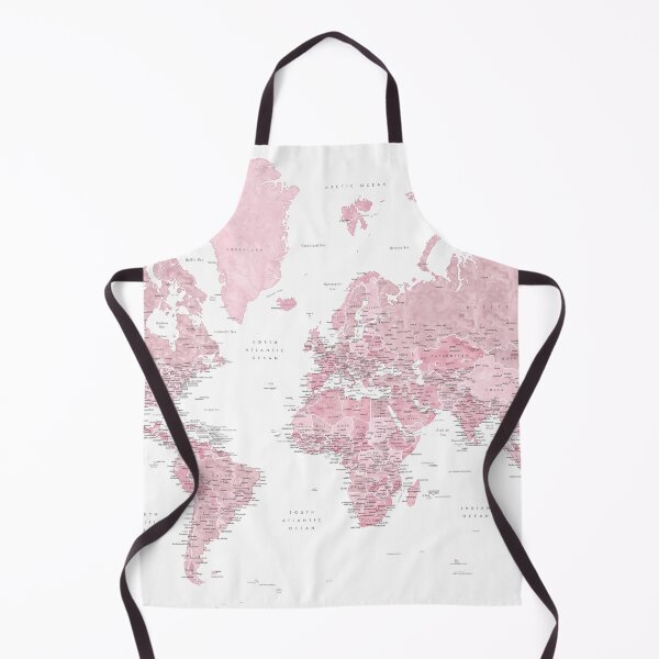 Item preview, Pink watercolor detailed world map Melit designed and sold by blursbyai.